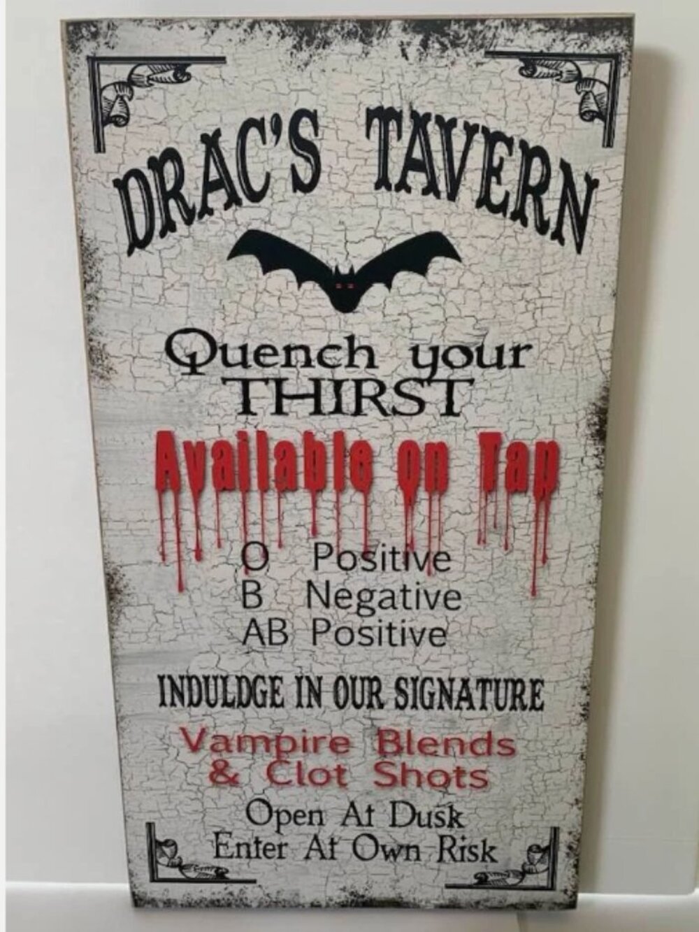 Drac's Tavern Primitive Sign Halloween, Vampire, Dracula, Classic Horror, Goth